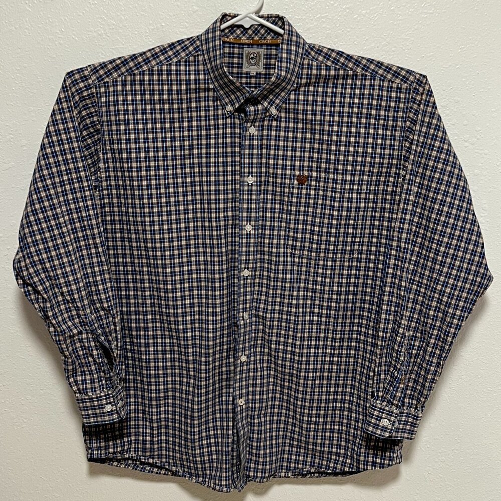Cinch Shirt Long Sleeve Casual Button Down Western Plaid Blue Men's size XL - Picture 2 of 7